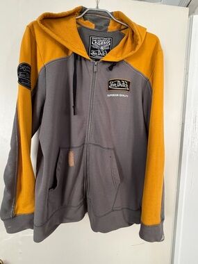 Von Dutch Men's Yellow and Gray Zipper Hoodie Jacket- XL